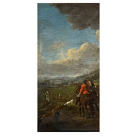 Flemish Early 17th Century Old Master Oil on Panel Painting Hunting Scene By by Peter Van Lint, 1620