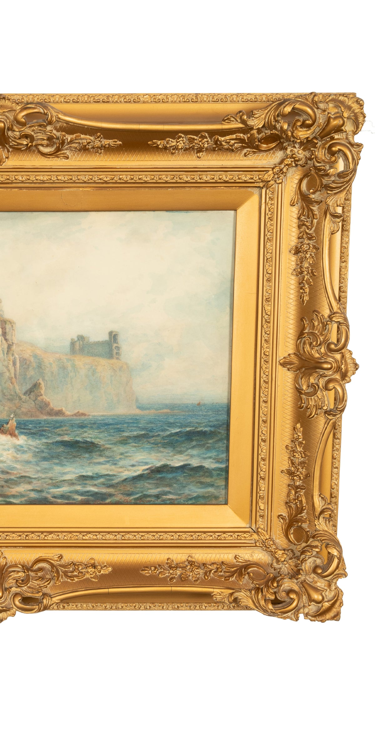 Antique Scottish Edinburgh Watercolor Painting Seascape "Dunollie Castle Oban" by William Wollard 1890