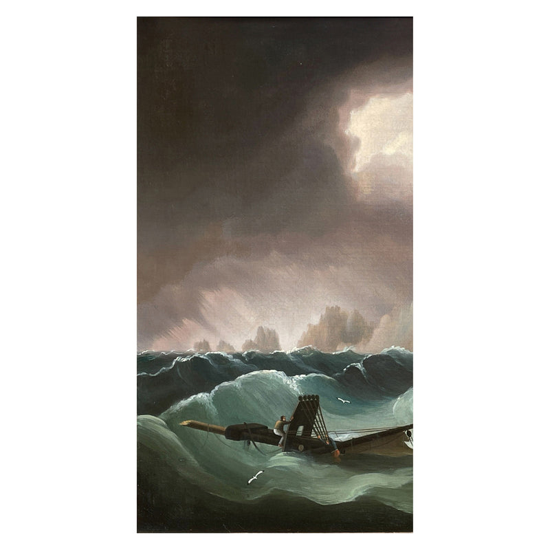 Antique Marine Naval Ships Oil Painting French Frigate After Battle of Trafalgar by Thomas Buttersworth, 1805