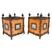 Pair of Antique French Louis XV Tulipwood and Sèvres Porcelain Jardinieres / Planters, circa 1840