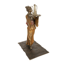 Antique Austrian Art Deco Cold Painted Bronze Serving Girl Japanese Geisha by Richard Thuss, 1920