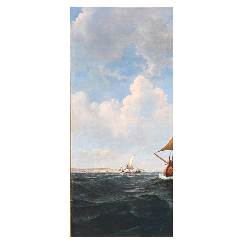 Antique 19th Century Maritime Seascape War Ship Oil Painting HMS Britannia by Robert Strickland Thomas, 1835