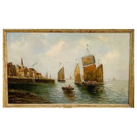 Pair Antique 19th Century Oil Canvas Paintings Dutch Marine Nautical Ships Seascapes by F. Lohse 1870