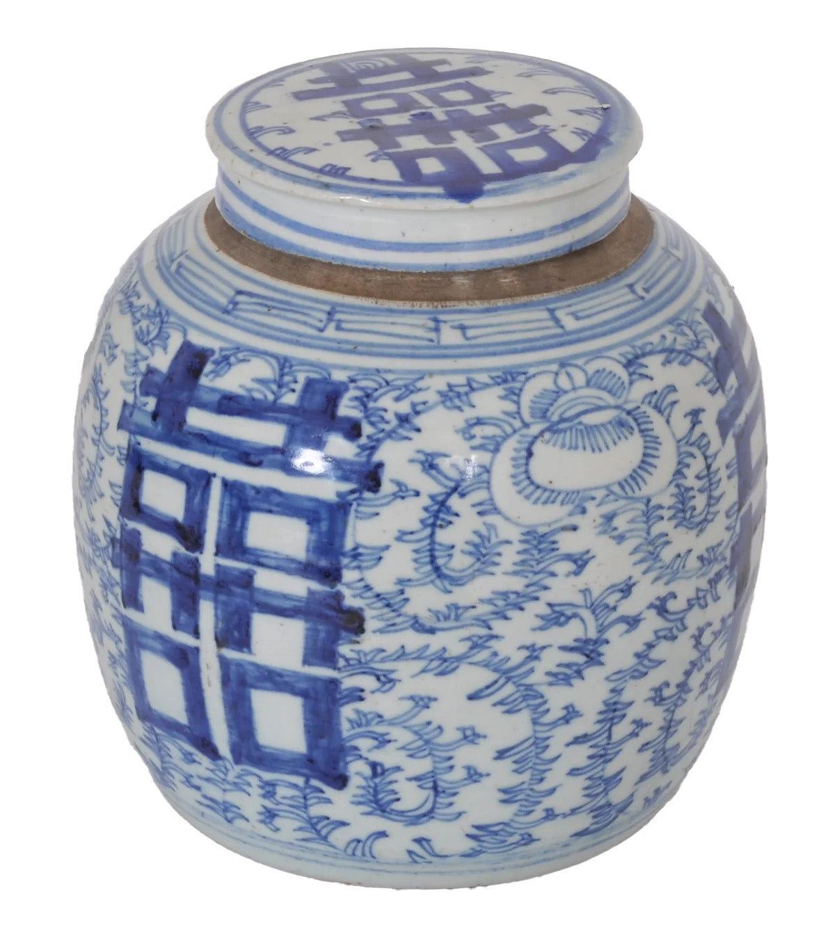 Antique Chinese Qing Dynasty Blue & White Porcelain Ginger Jar with Double Happiness Symbol, Circa 1870