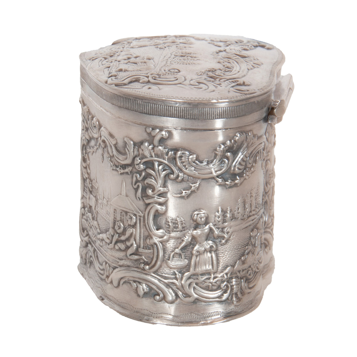 Antique Dutch Repousse Sterling Silver Heart Shaped Trinket Box Tea Caddy 1890