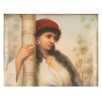 Antique Berlin KPM Hand-Painted Porcelain Plaque Portrait Young Gypsy Woman 1880