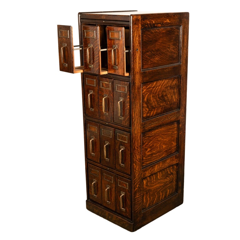 Antique American Mission Craftsman Oak 12 Drawer Library File