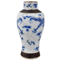 Antique 19th Century Chinese Qing Dynasty Blue and White Crackle-Glazed Vase, Circa 1850