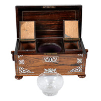 Antique English Georgian Regency Inlaid Rosewood Mother of Pearl Tea Caddy, Circa 1820