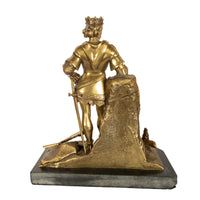 Antique French Gilt Bronze Statue Medieval King Louis VII Knight Templar 1880