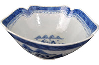 Antique Chinese Qing Dynasty Canton Blue & White Porcelain Bowl, Circa 1820