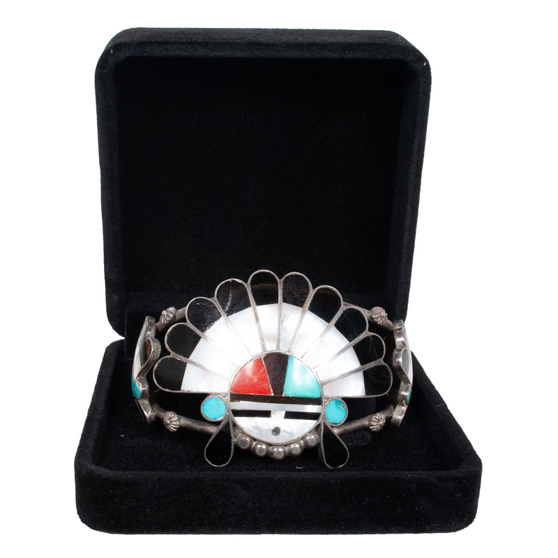 Zuni Pueblo Inlaid Silver Sunface Necklace Bracelet Ring by Burdian Eustace 1960