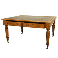 Antique English Oak & Leather Top Double-Sided Library Table Partner's Desk 1860