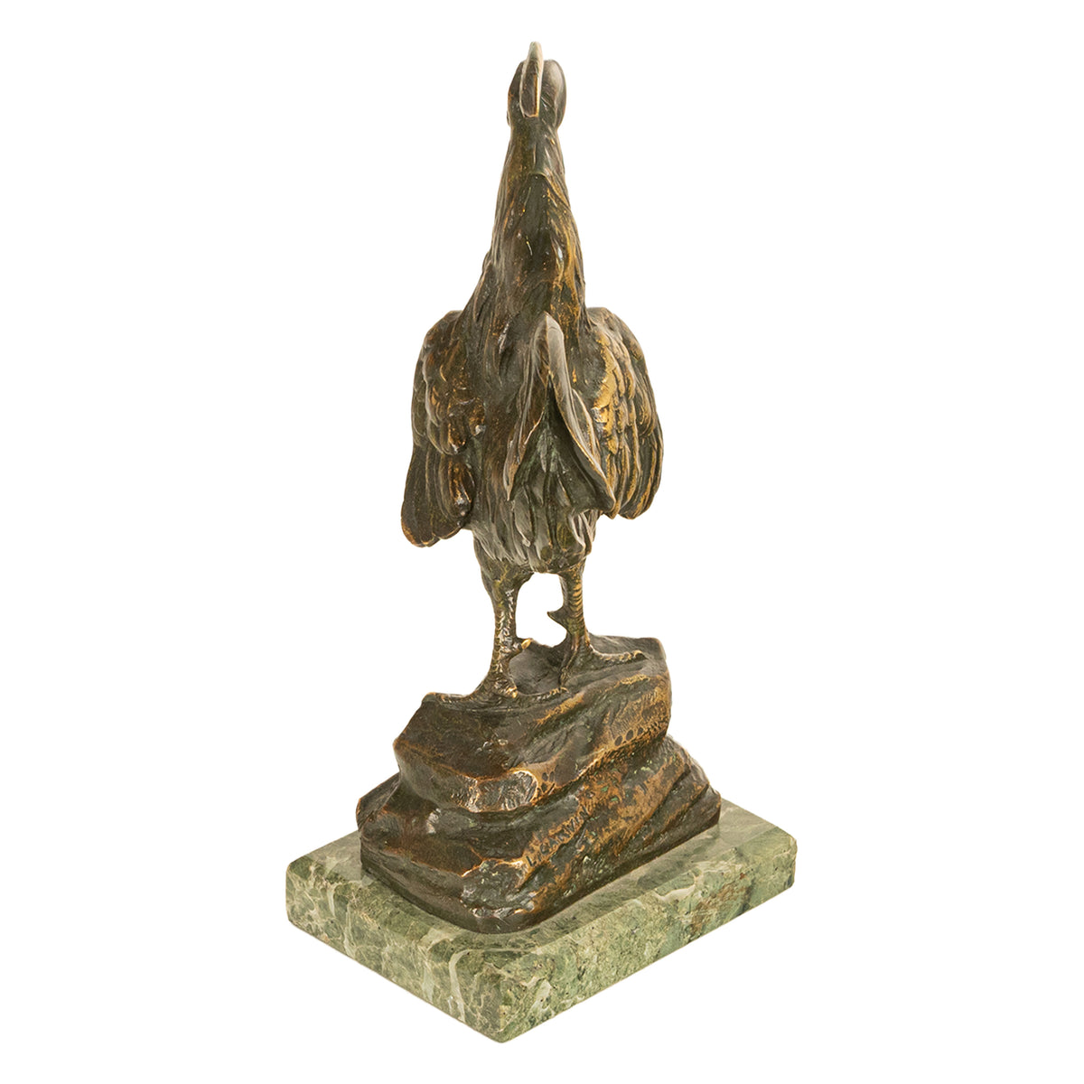 Antique French Bronze Animalier Sculpture Statue Rooster Cockerel Chicken by Louis-Albert Carvin, 1900