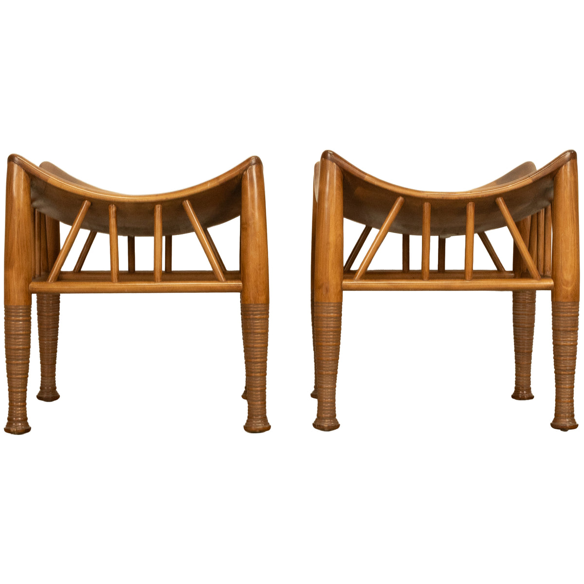 Pair Antique Thebes Egyptian Revival Arts & Crafts Stools Liberty & Co 1900