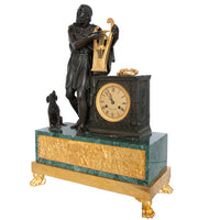 Antique French Empire Gilt Bronze & Marble Statue Clock of Homer by Ravrio 1810