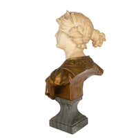 Antique Art Nouveau Female Carrara Marble Gilt Bronze Bust Statue Sculpture by Gustave Van Vaerenbergh 1900