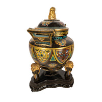 Antique Chinese Qing Dynasty Cloisonne Censer Ding Lidded Incense Burner 1870