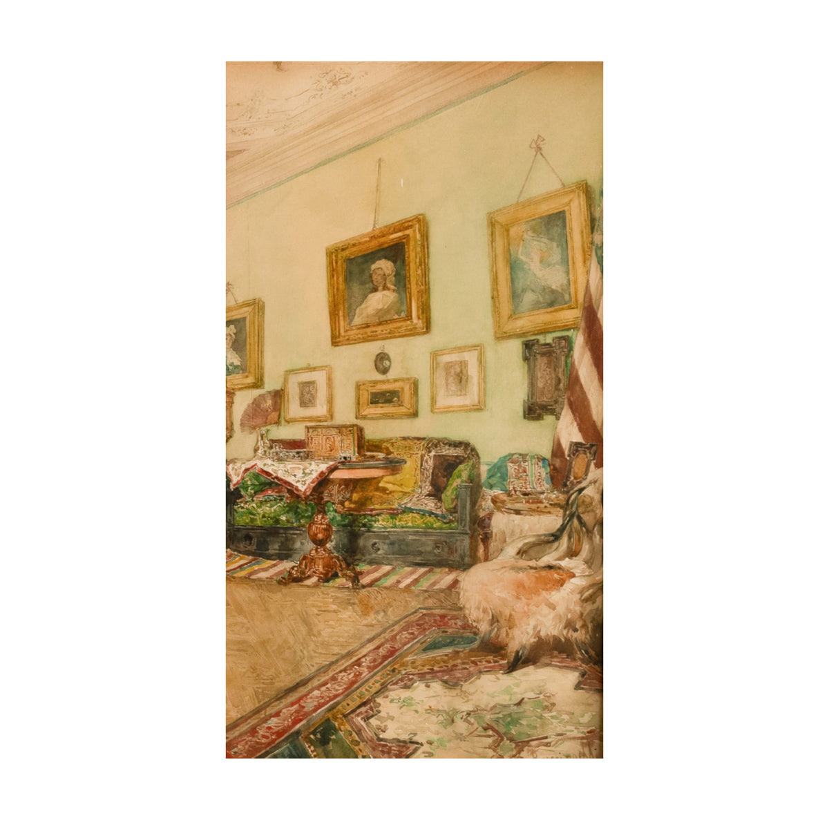 Fine Antique 19th Century Italian Watercolor Roman Interior Scene Painting by Daniele Bucciarelli  1880