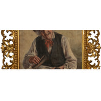 Antique Italian Genre Scene Oil Painting "Shoe Shiner" Cobbler by Ezio Ricci Gilded Florentine Frame, Circa 1910