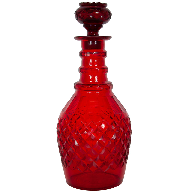 Antique Austrian Bohemian Red Cut Glass Wine Liquor Decanters & Stoppers 1880
