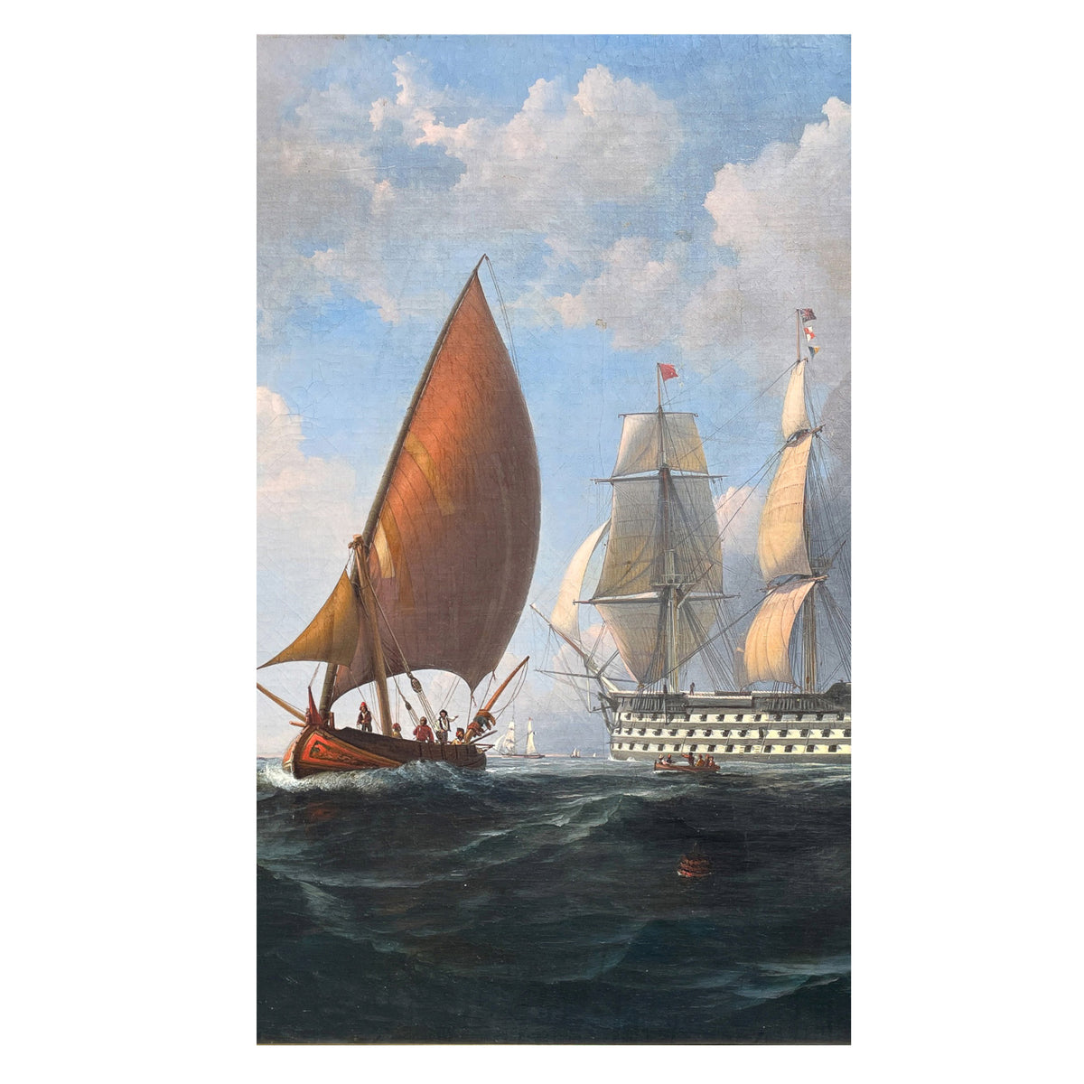 Antique 19th Century Maritime Seascape War Ship Oil Painting HMS Britannia by Robert Strickland Thomas, 1835