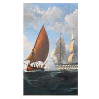 Antique 19th Century Maritime Seascape War Ship Oil Painting HMS Britannia by Robert Strickland Thomas, 1835