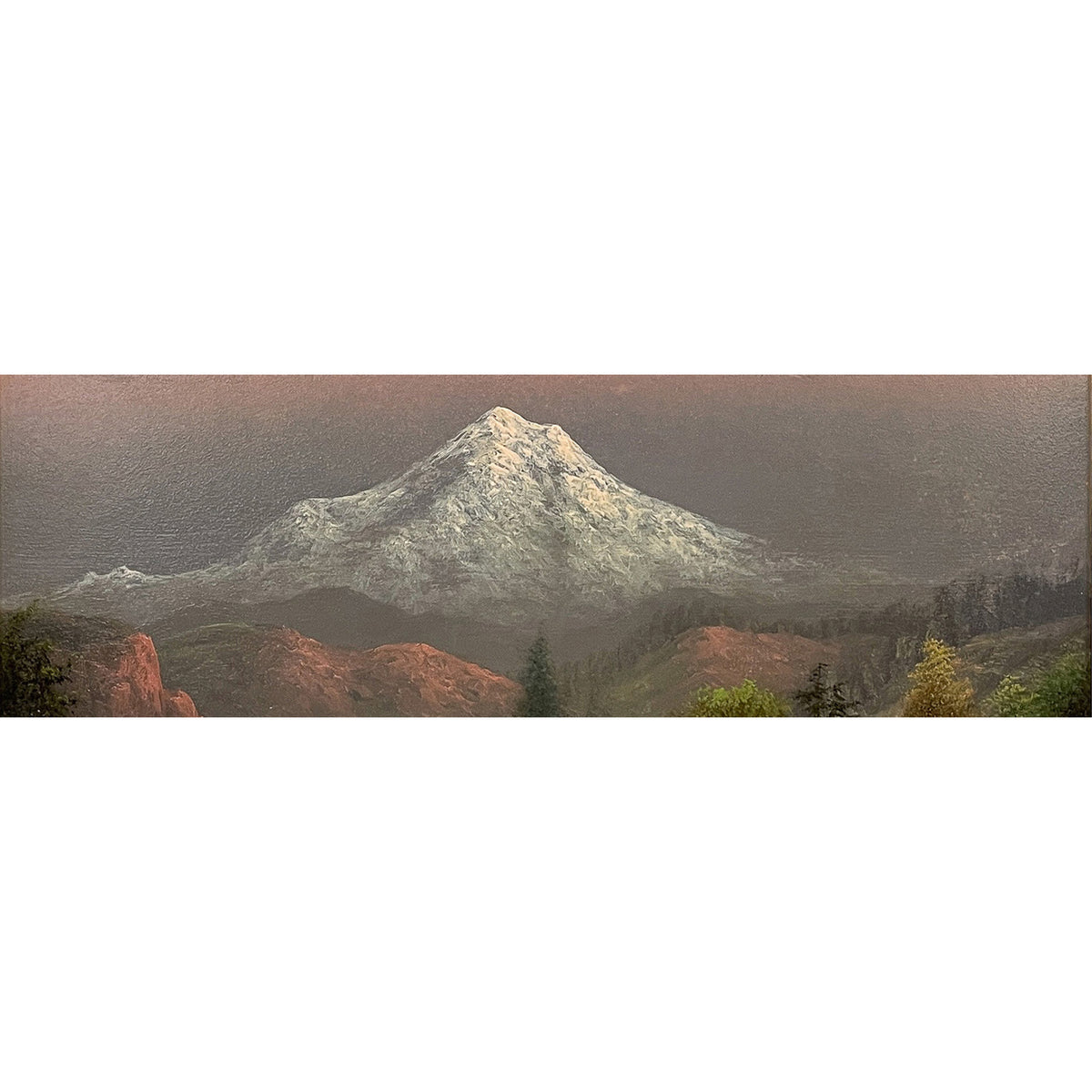 Antique American Realist Oil Painting Landscape Mount Hood at Sunset Oregon by Eliza Barchus, 1900
