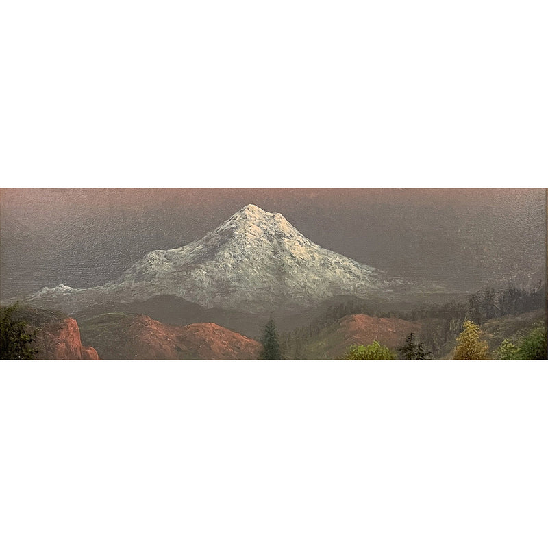 Antique American Realist Oil Painting Landscape Mount Hood at Sunset Oregon by Eliza Barchus, 1900