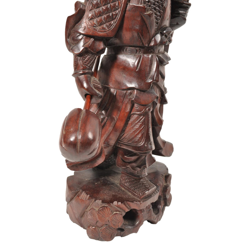 Antique Chinese Carved Wooden Warrior in Zeitan Wood, Circa 1850