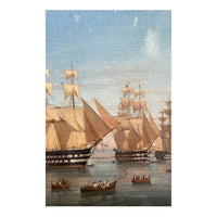 Antique Maritime Ships Oil Painting "British Fleet Bay of Naples"  by Tommaso De Simone, 1860