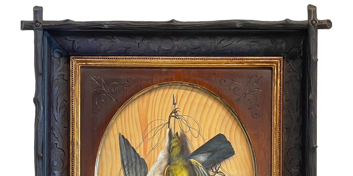 Pair Italian Still Life Trompe-l'œil Oil Paintings Dead Birds Firenze Italy by Michelangelo Meucci, 1873