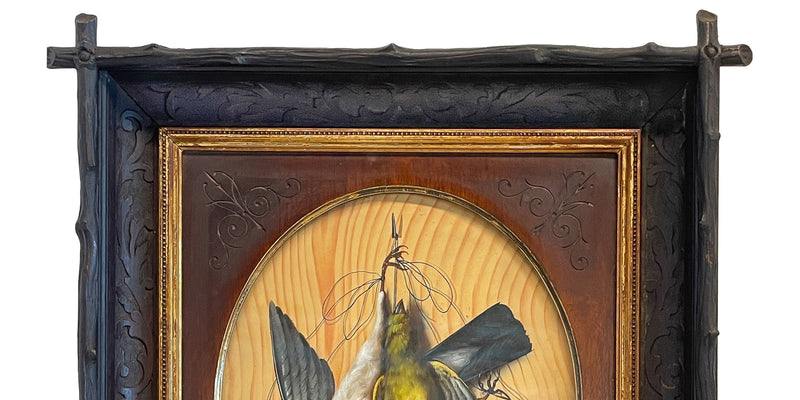 Pair Italian Still Life Trompe-l'œil Oil Paintings Dead Birds Firenze Italy by Michelangelo Meucci, 1873