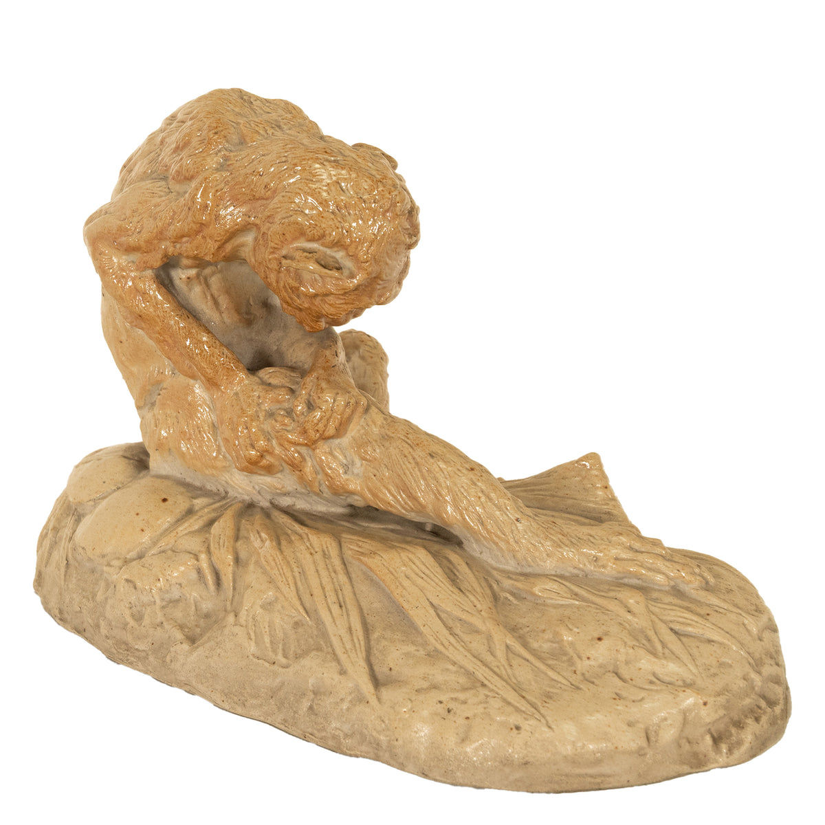 Antique French Sevres Terracotta Ceramic Monkey Snail Animalier Statue Sculpture by Emmanuel Fremiet, 1905