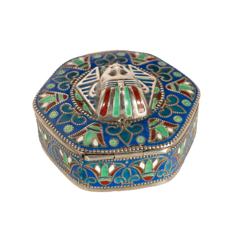 Antique Art Deco King Tut Egyptian Revival Silver Gilt Enamel Cloisonne Box 1925