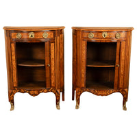 Pair Antique 18thC French Louis XV Inlaid Marquetry Ormolu Tambour Cabinets 1780