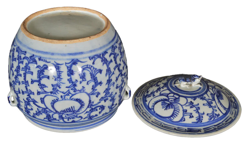 Antique Chinese Qing Dynasty Blue & White Lidded Bowl, Circa 1890