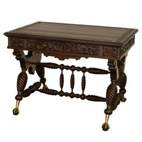 Aesthetic Movement Merklen Brothers Carved Walnut Library Table Desk NY 1890