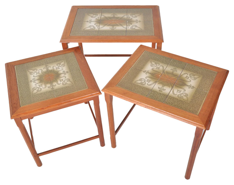 Set of 3 Mid-Century Modern Walnut Tile-Topped Nesting Tables, 1960s