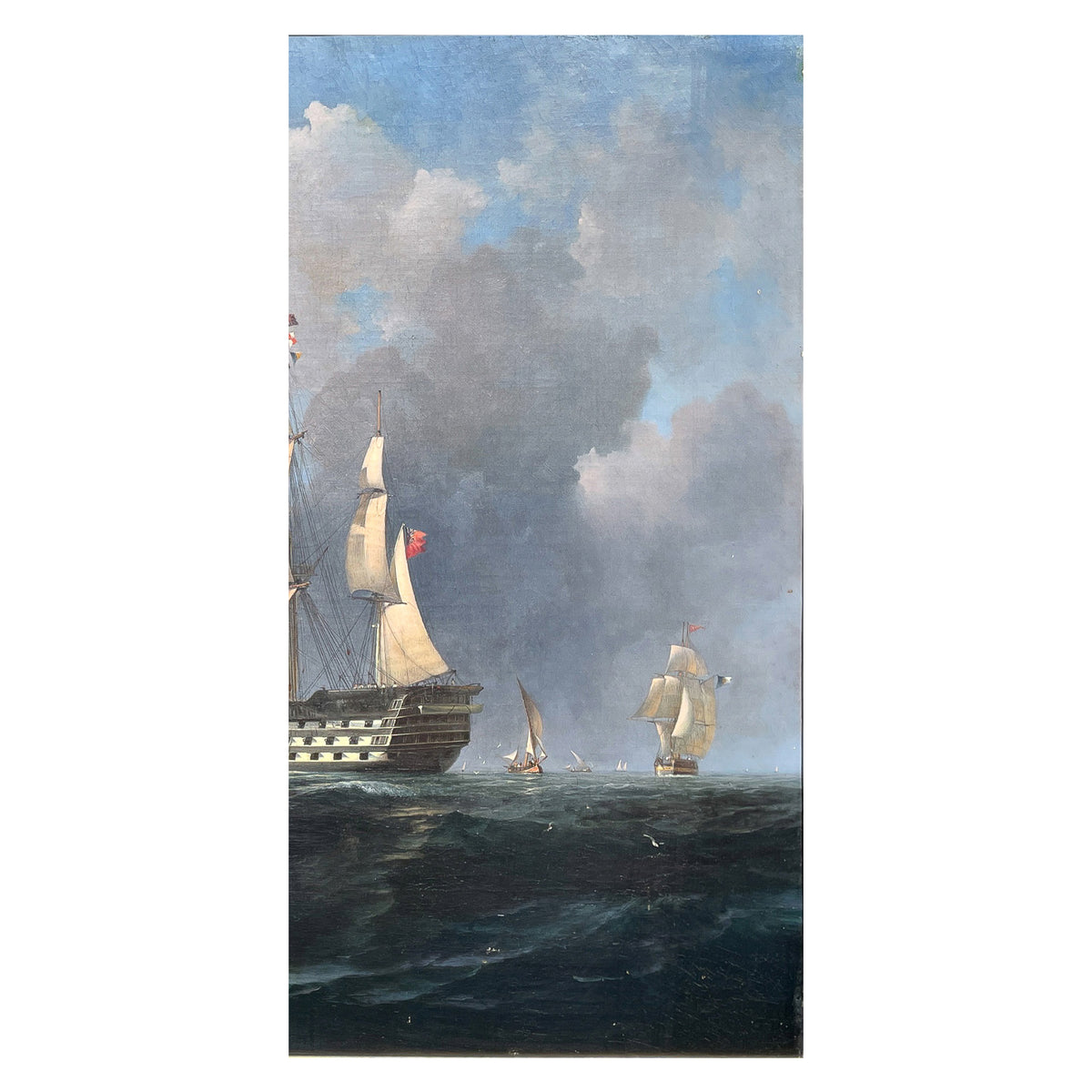 Antique 19th Century Maritime Seascape War Ship Oil Painting HMS Britannia by Robert Strickland Thomas, 1835