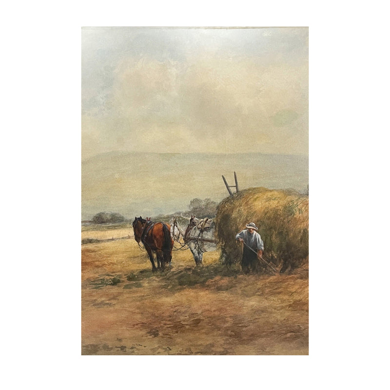 Antique American Watercolor Painting Bucks County Pennslyvania Horses Farm by Frank F. English 1910