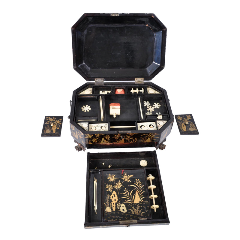 Antique Chinese Export Lacquer Work Sewing Box, Circa 1830