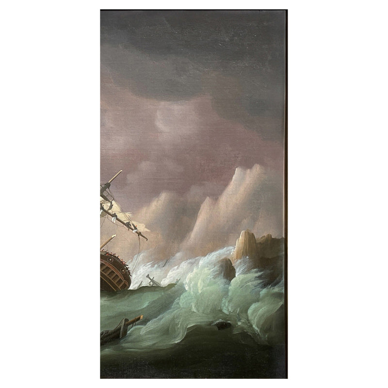 Antique Marine Naval Ships Oil Painting French Frigate After Battle of Trafalgar by Thomas Buttersworth, 1805