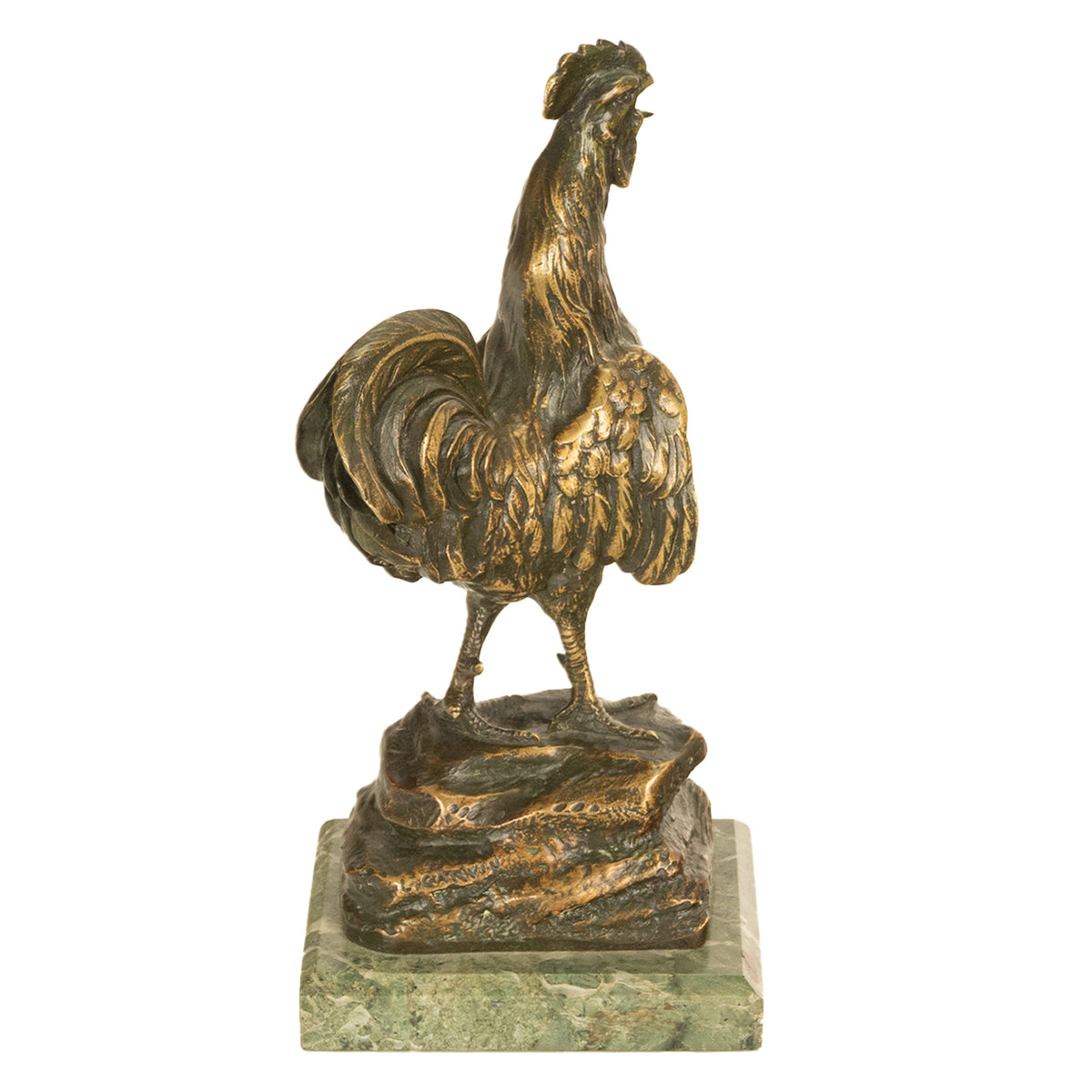 Antique French Bronze Animalier Sculpture Statue Rooster Cockerel Chicken by Louis-Albert Carvin, 1900