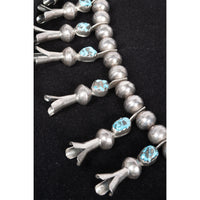 Antique Native American Navajo Sterling Silver Turquoise Squash Blossom Necklace