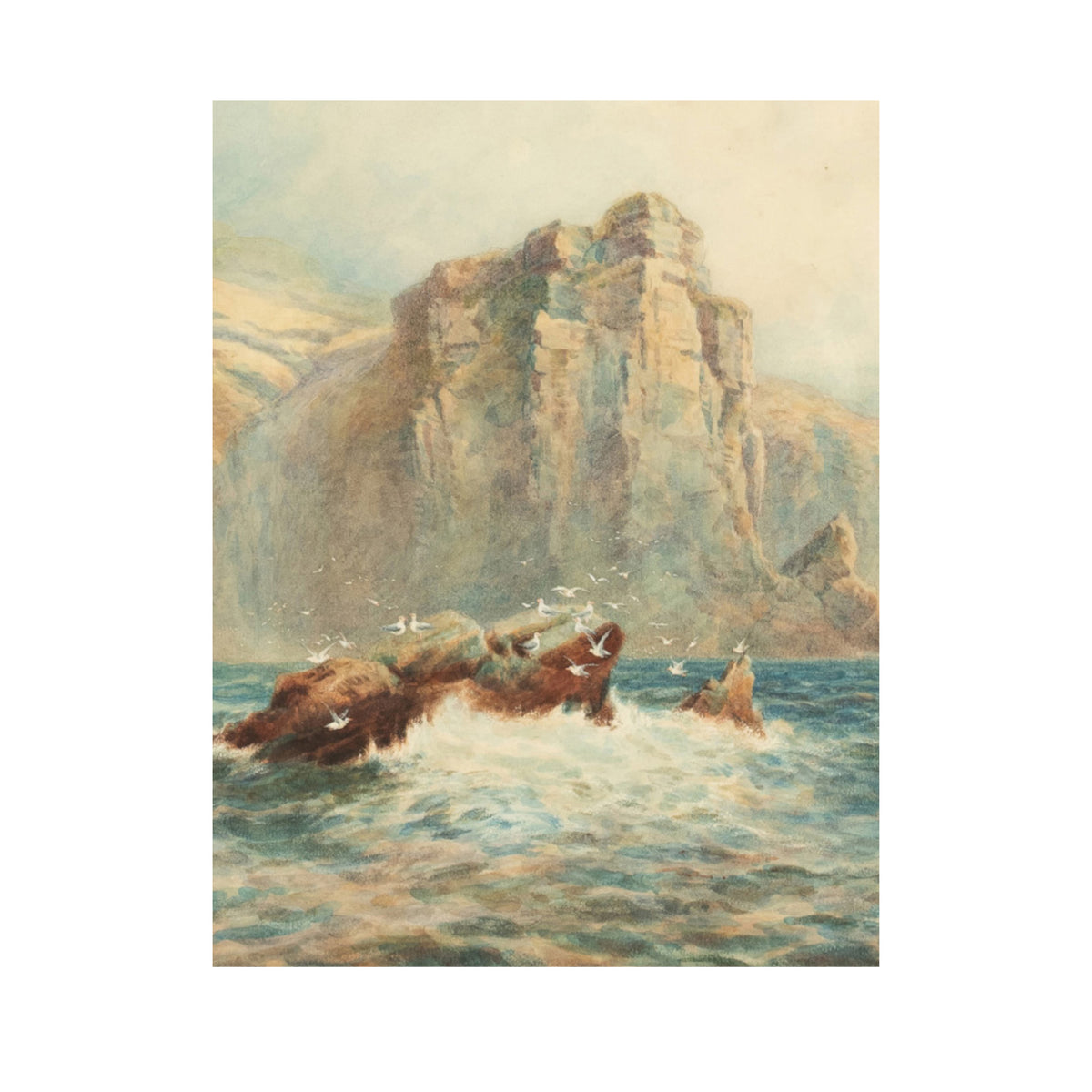 Antique Scottish Edinburgh Watercolor Painting Seascape "Dunollie Castle Oban" by William Wollard 1890