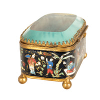 Antique French Gilt Brass Cloisonne Chinoiserie Champleve Jewelry Box Casket, 1880