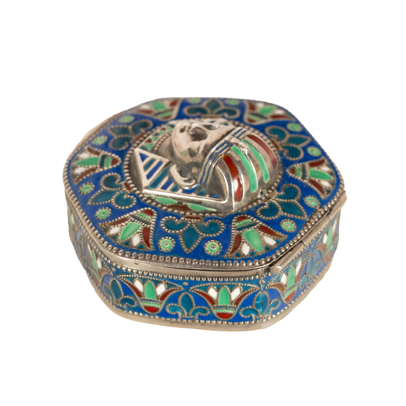 Antique Art Deco King Tut Egyptian Revival Silver Gilt Enamel Cloisonne Box 1925