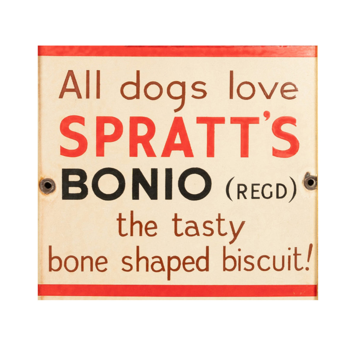 Antique Metal Enamel Advertising Sign Spratt's Bonio Per Food Dog Biscuits 1910