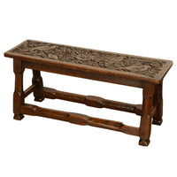 Antique English Carved Oak Arts & Crafts Hall Bench Seat 'Birds in a Tree' 1900